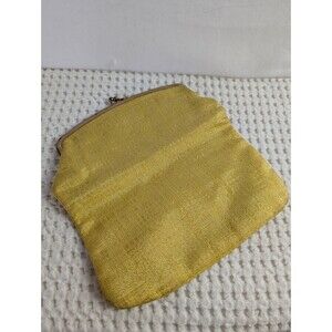 Vintage Yellow Fabric Clutch Purse – Gold Frame Kiss Lock Evening Bag Retro MCM